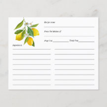 Lemon themed, Rezept Karte personalisiert