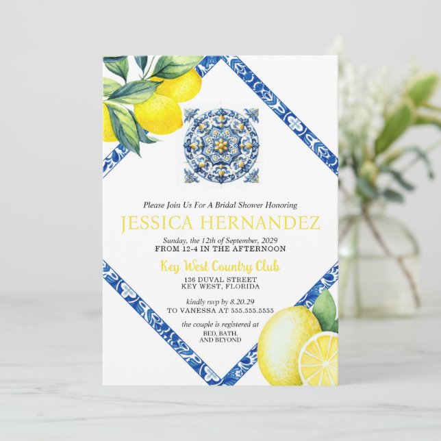 Lemon Tile Bridal Dusche Einladung (Stehend Vorderseite)