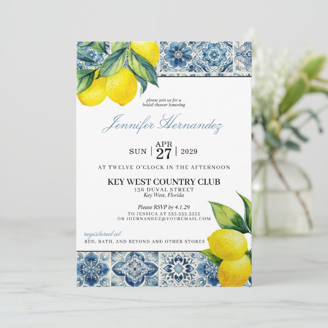 Lemon Tile Bridal Dusche Einladung (Stehend Vorderseite)