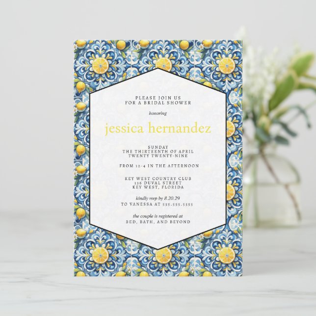 Lemon Tile Bridal Dusche Einladung (Stehend Vorderseite)