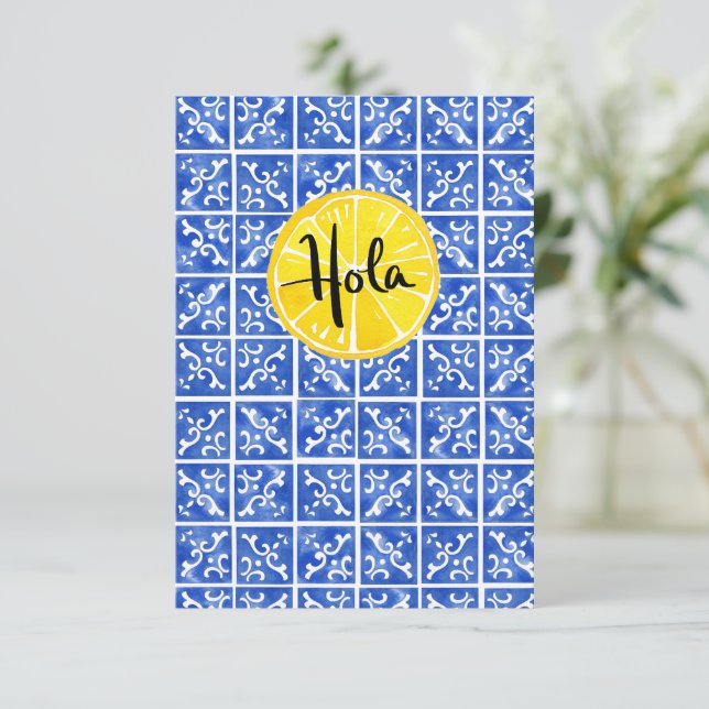 Lemon & Tile Hello in Spanish: "Hola card" Dankeskarte (Stehend Vorderseite)