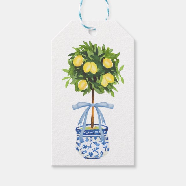 Lemon Topiary, Blue Bow Geschenkanhänger (Vorderseite)