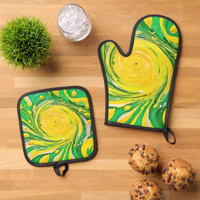 Lemon Tornado Design Ofenhandschuh & Topflappen-Set (Oben Unten)