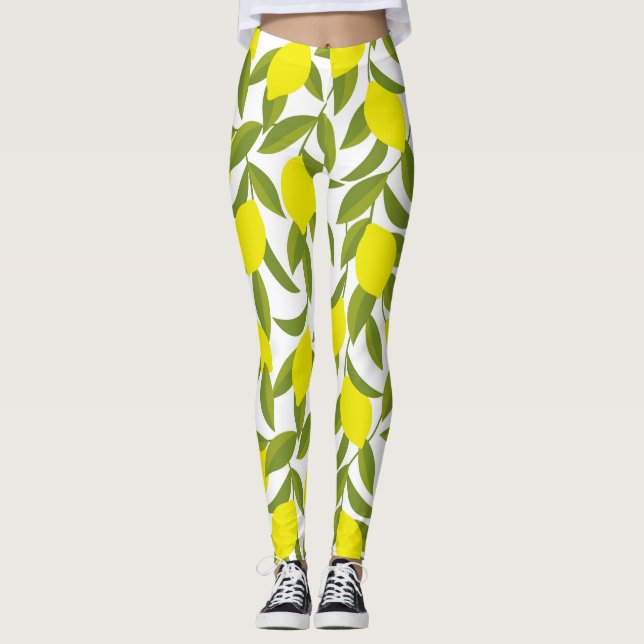 Lemon Tree Art: Gelbe Zitrusfrüchte Nahtlose Muste Leggings (Vorderseite)