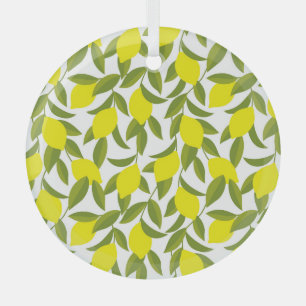 Lemon Tree Art: Gelbe Zitrusfrüchte Nahtlose Muste Ornament Aus Glas