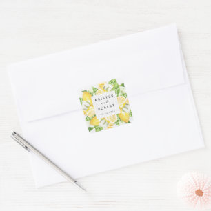 Lemon Tree Garden Floral Wedding Square Sticker