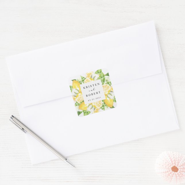 Lemon Tree Garden Floral Wedding Square Sticker (Umschlag)