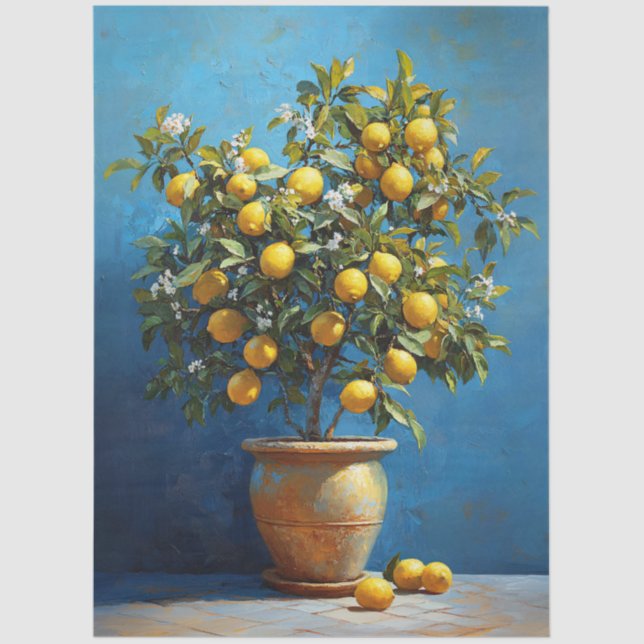 Lemon Tree in Clay Pot mit Blüten Seidenpapier (Vorderseite)