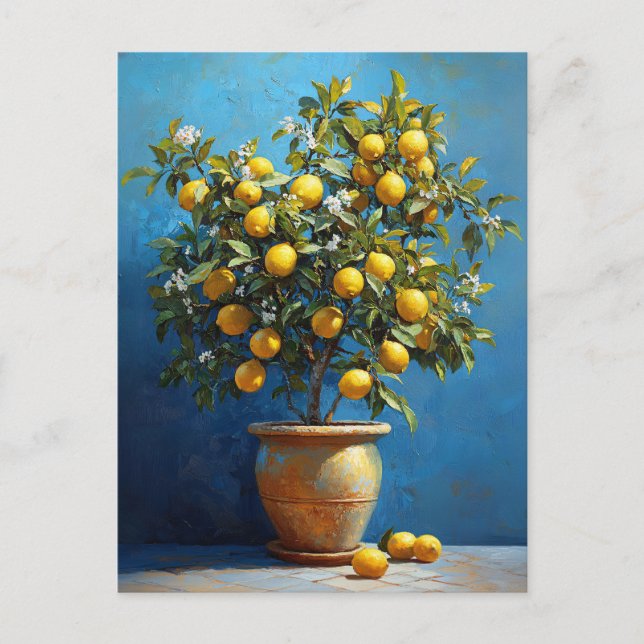 Lemon Tree in Clay Pot with Blossoms Postkarte (Vorderseite)
