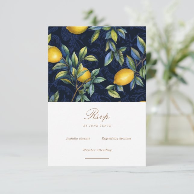 Lemon Tree Italy Hochzeit in Urlaubsort RSVP Card (Stehend Vorderseite)