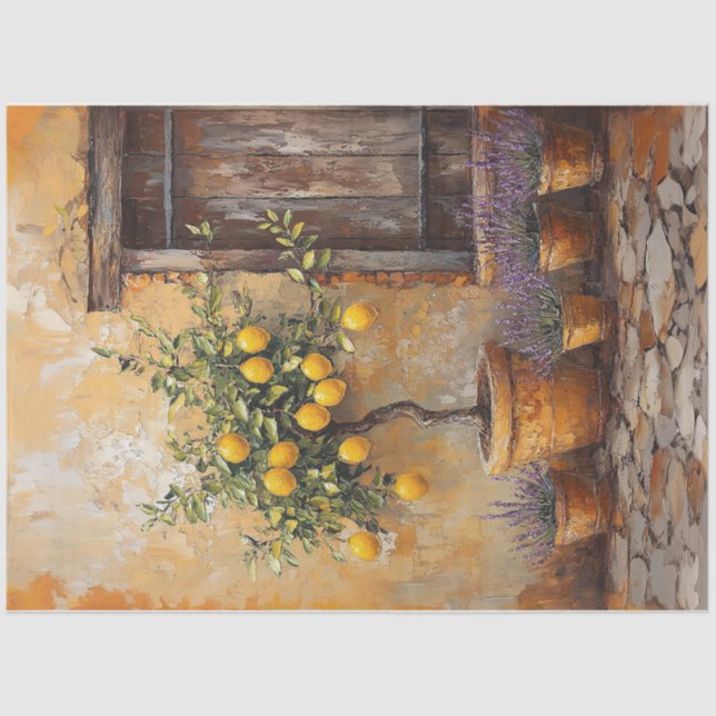 Lemon Tree Lavender Garden Malerei Dekoupage Seidenpapier (Vorderseite)