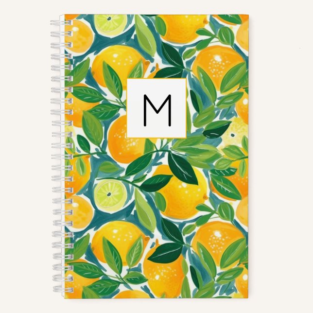 Lemon Tree Monogram INITIAL Frische Farben Spaß Notizbuch (Vorderseite)
