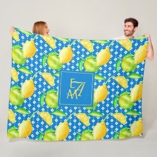 Lemon Tree Ocean Blue MONOGRAM Hochzeitsgeschenk Fleecedecke