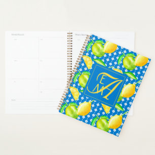 Lemon Tree Ocean Blue MONOGRAM Newlyweds Wedding Planer