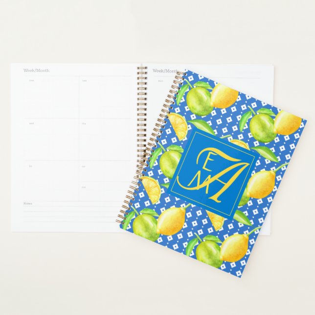 Lemon Tree Ocean Blue MONOGRAM Newlyweds Wedding Planer (Anzeige)