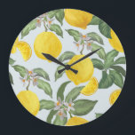 Lemon Tropical Frucht Vintages Muster Große Wanduhr<br><div class="desc">Lemon nahtlos Vintages Muster. Hintergrund tropischer Früchte. Sommer exotischer Druck. Handgezeichnete Abbildung. Botanisches realistisches Öko. Citrus Bliss: Lemon-infused Vintag Elegance enthüllt. Lemon Freshness: Tropische Zest in handgezeichneten Gewölben. Zitrone,  Aquarell,  botanisch,  Illustration,  zeichnend,  Vintag,  Obst,  Muster,  Limonade,  Hintergrund,  Textur,  Dekoration,  Essen,  Sommer,  Mode,  Natur,  Blatt,  Blumen,  Garten,  Grün</div>