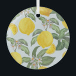 Lemon Tropical Frucht Vintages Muster Ornament Aus Glas<br><div class="desc">Lemon nahtlos Vintages Muster. Hintergrund tropischer Früchte. Sommer exotischer Druck. Handgezeichnete Abbildung. Botanisches realistisches Öko. Citrus Bliss: Lemon-infused Vintag Elegance enthüllt. Lemon Freshness: Tropische Zest in handgezeichneten Gewölben. Zitrone,  Aquarell,  botanisch,  Illustration,  zeichnend,  Vintag,  Obst,  Muster,  Limonade,  Hintergrund,  Textur,  Dekoration,  Essen,  Sommer,  Mode,  Natur,  Blatt,  Blumen,  Garten,  Grün</div>
