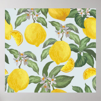 Lemon Tropical Frucht Vintages Muster Poster