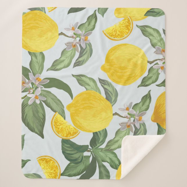 Lemon Tropical Frucht Vintages Muster Sherpadecke (Vorderseite)