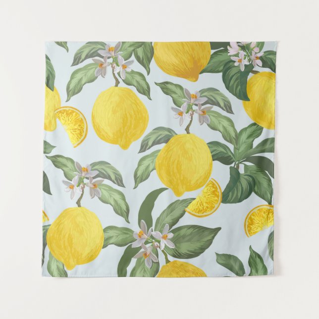Lemon Tropical Frucht Vintages Muster Wandteppich (Vorderseite)