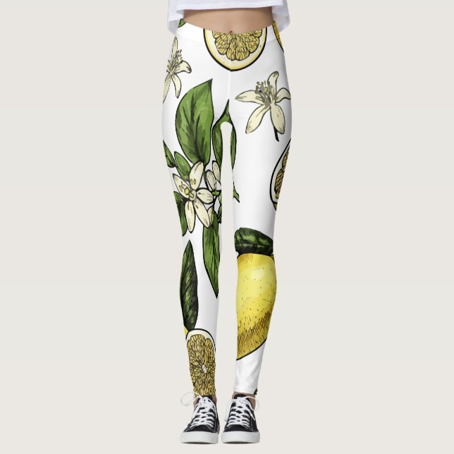Lemon Tropical Fruit Pattern Leggings (Vorderseite)