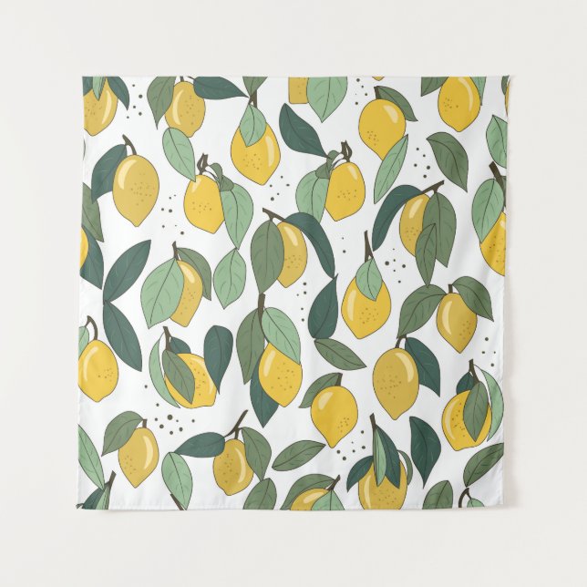 Lemon Tropical: Hell Vintag, nahtlos Wandteppich (Vorderseite)