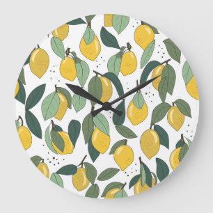Lemon Tropical: Helles Vintage-Nahtlosmuster Große Wanduhr