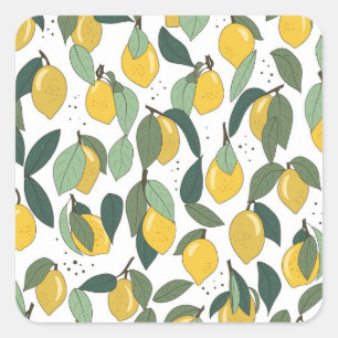 Lemon Tropical: Helles Vintage-Nahtlosmuster Quadratischer Aufkleber