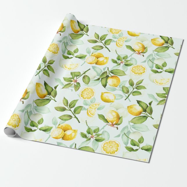 Lemon Tropical Summer Frucht Muster auf Minze Geschenkpapier (Ungerollt)