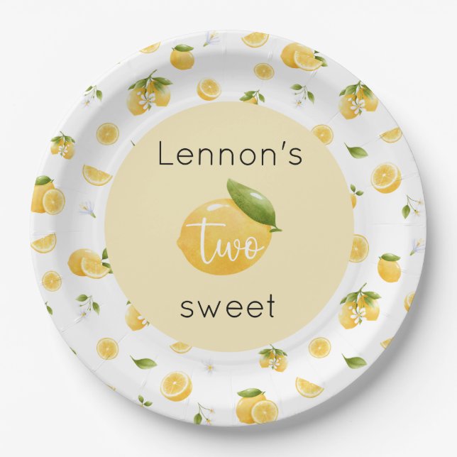 Lemon Two Sweet 2. Geburtstag Pappteller (Vorderseite)