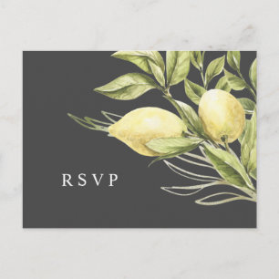 Lemon und Blätter Gray Wedding RSVP Postkarte