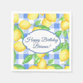 Lemon und Blue Gingham Birthday Serviette