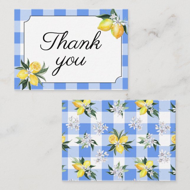 Lemon und Blue Gingham Vielen Dank Mitteilungskarte (Vorne/Hinten)