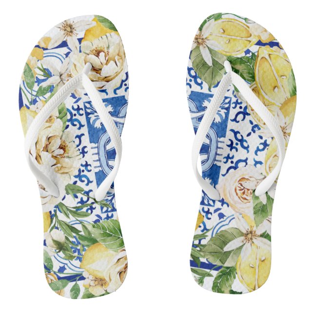 Lemon und Blume im Sommer im Mittelmeer Flip Flops (Fußbett)