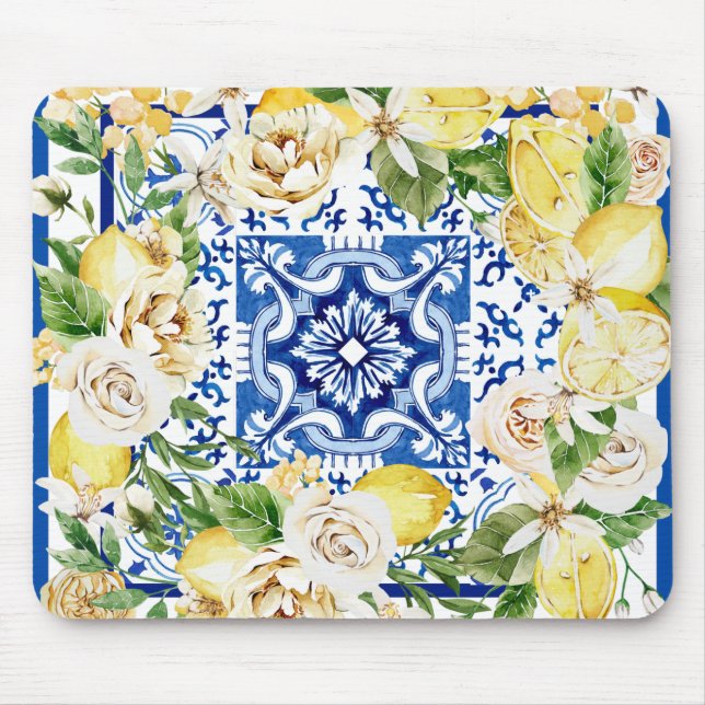 Lemon und Blume im Sommer im Mittelmeer Mousepad (Vorne)