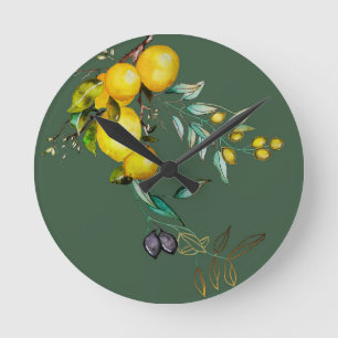 Lemon und Olive Watercolor Wall Clock Runde Wanduhr