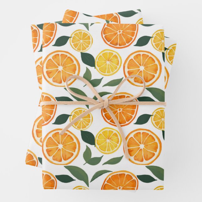 Lemon und Orange Citrus Muster Geschenkpapier Set (Beispiel)