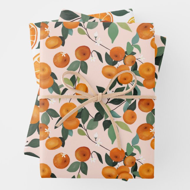 Lemon und Orange Citrus Muster Geschenkpapier Set (Beispiel)