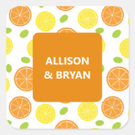 Lemon und Orange Wedding oder Brautparty Geschenk Quadratischer Aufkleber