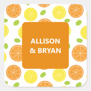 Lemon und Orange Wedding oder Brautparty Geschenk Quadratischer Aufkleber