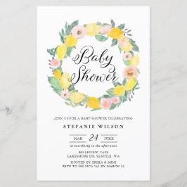 Lemon und Pink Rose Wreath Baby Dusche laden ein