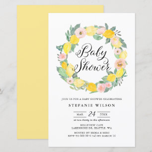 Lemon und Pink Rose Wreath Baby Dusche laden ein