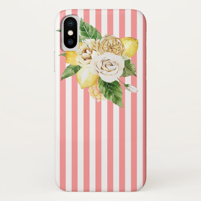 Lemon und Rose auf rosa Streifen iPhone / iPad Geh Case-Mate iPhone Hülle (Rückseite)