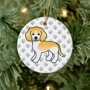 Lemon und weißer Beagle-Hund mit individuellem Tex Keramik Ornament