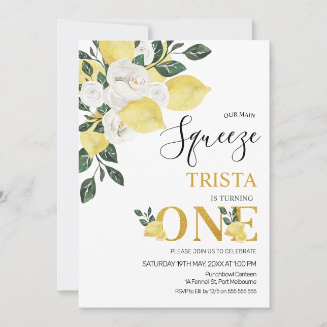 Lemon unser Hauptpresse ersten Geburtstag Einladung (Vorderseite)