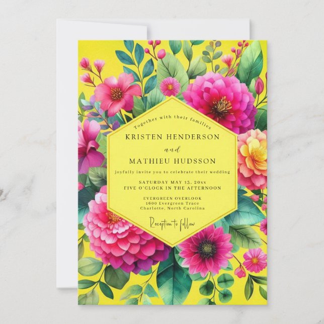 Lemon Vibrant Botanical Wedding Einladung (Vorderseite)