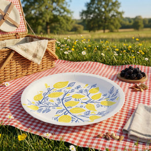 Lemon Vines Holzschnitt Papierplatte Pappteller