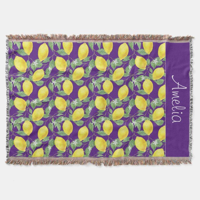 Lemon Wasserfarbe lila Muster niedlich Mädchenname Decke (Vorderseite)