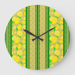 Lemon Wasserfarben Streifen und Kreise Große Wanduhr