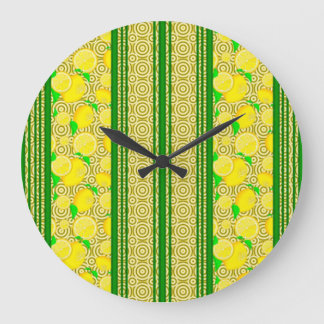 Lemon Wasserfarben Streifen und Kreise Große Wanduhr